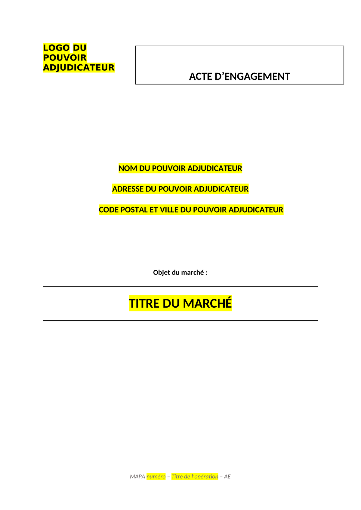 Modèle d’Acte d’Engagement (AE)