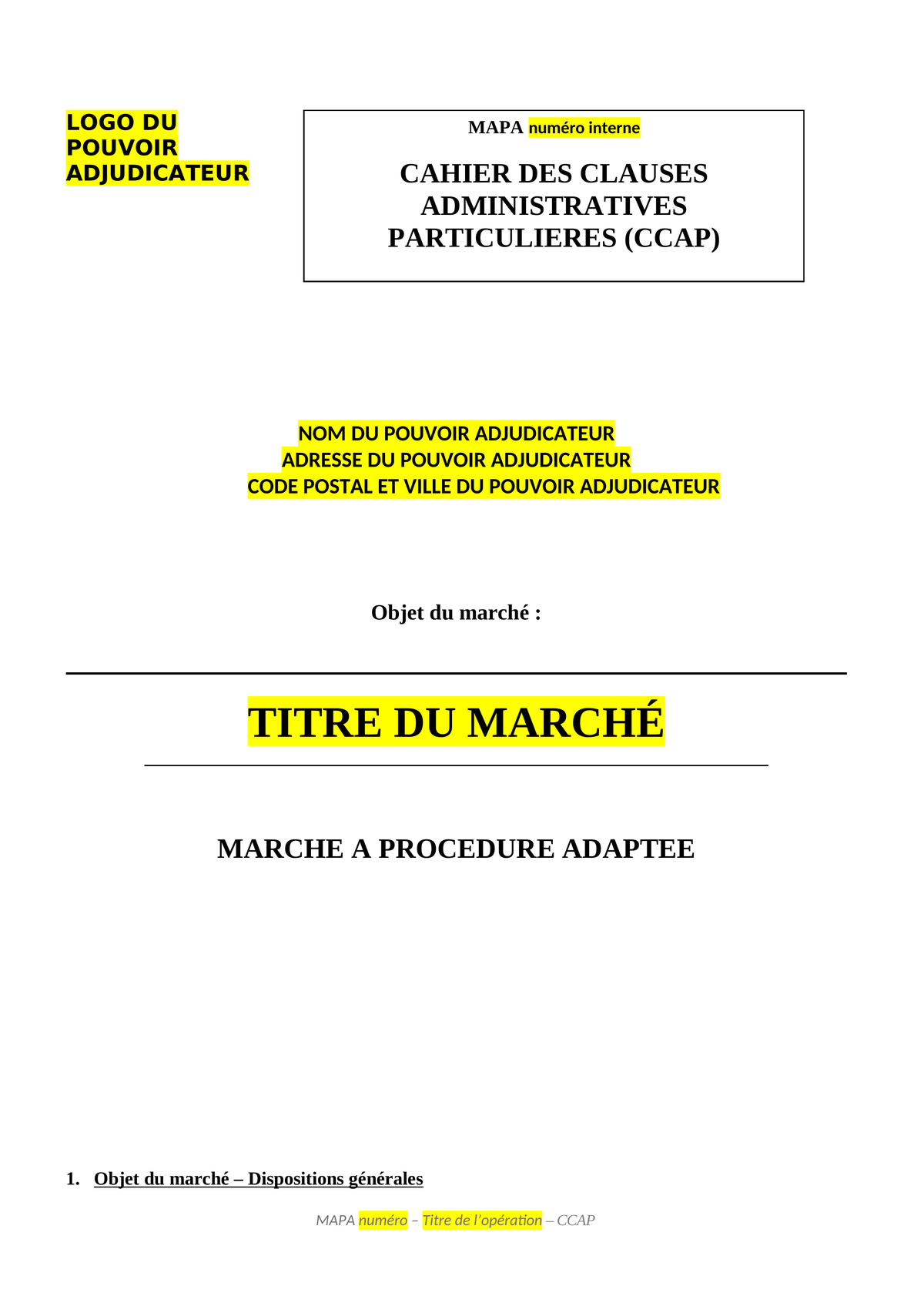 Modèle de CCAP - Procédure Adaptée (MAPA)